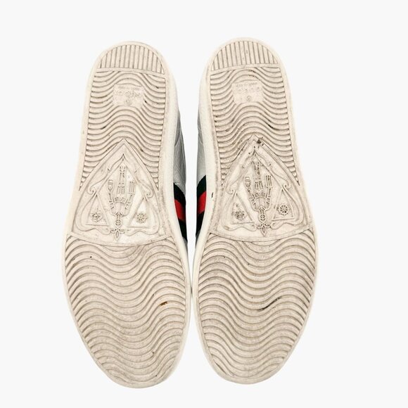 Gucci Ace Web Stripe Sneaker EU 38.5 US 8.5 Metallic Silver Leather Low Top Shoe - Picture 9 of 12